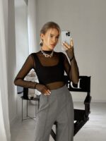 Juodos spalvos palaidinė iš permatomo audinio