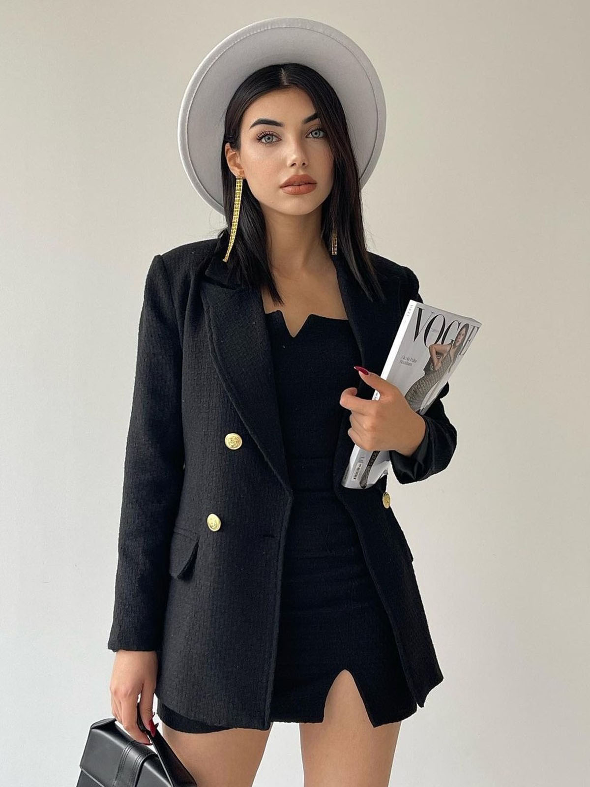 Tvido audinio derinukas juodos spalvos – VIP Dress Tvido audinio derinukas juodos spalvos